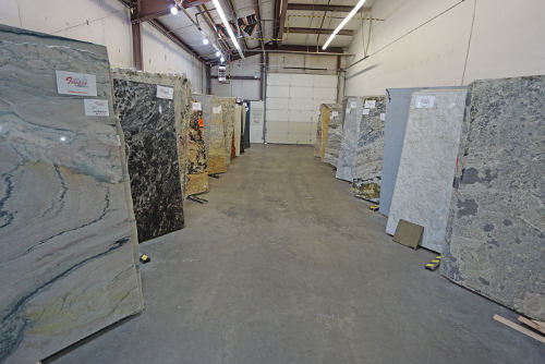 Granite slabs in warehouse